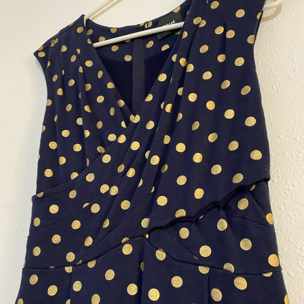 Anthropologie Maeve Ophira Polka Dot Dress S Navy Gold - Picture 4 of 11